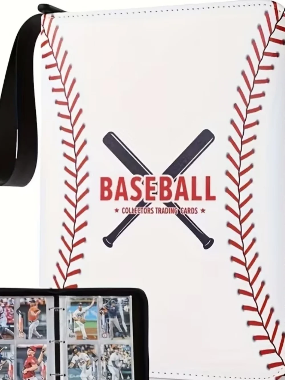 Baseball-Themed Card Binder - White with Red Stitching